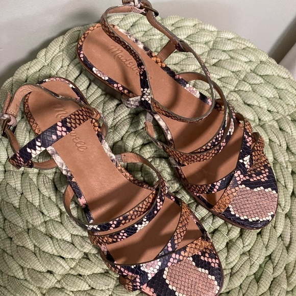 Madewell Lori Stappy Multi Color Snakeskin Leather Low Heel Sandal NWT - Picture 10 of 14